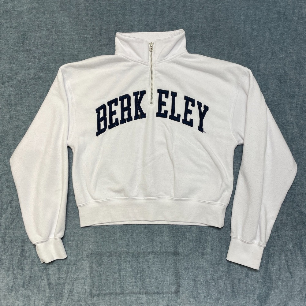 Zoozatz Berkeley Cropped Sweatshirt Womens Small White Fleece Lined Quarter Zip